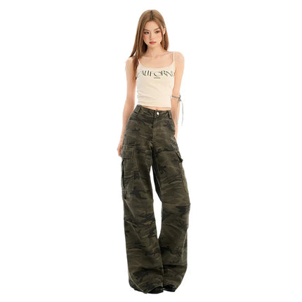 Pantalones cargo casuales de cintura alta para mujer