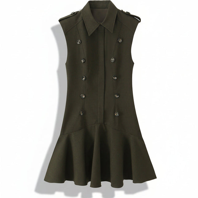Vestido de estilo militar sin mangas con botones para mujer