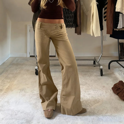 Vaqueros rectos, de cintura baja y color liso, versátiles, para mujer - tugranalmacen.com