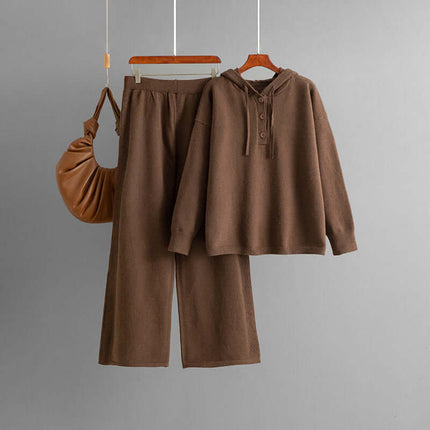 Conjunto de suéter holgado con capucha y pantalón ancho de mujer