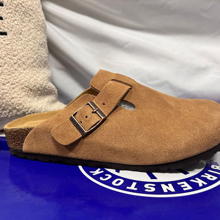 Sandalias de cuero genuino con punta redonda para mujer