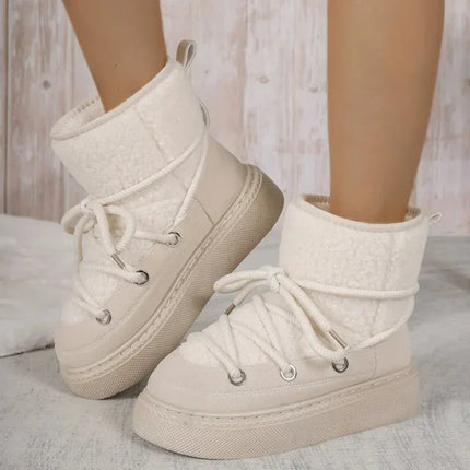 Botas de nieve mujer blancas con suela gruesa y tiras cruzadas de lana y goma
