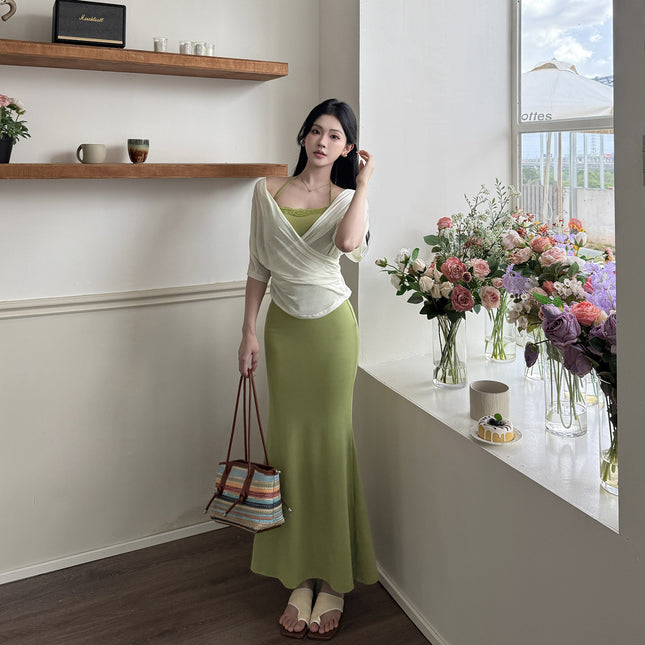 Vestido de verano dos piezas sin espalda, casual y elegante