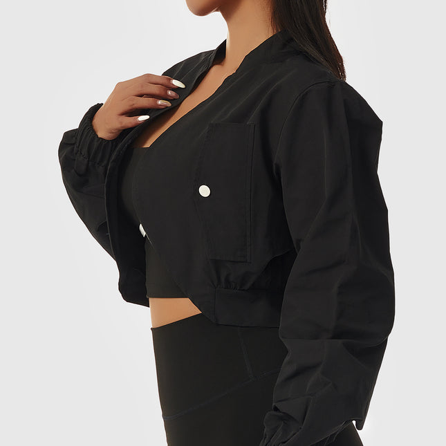 Chaqueta deportiva de manga larga de secado rápido para mujer, protección solar, hombros descubiertos, ropa deportiva, cuello alto, chaqueta informal, tops ajustados de yoga.