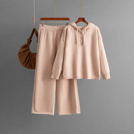 Conjunto de suéter holgado con capucha y pantalón ancho de mujer
