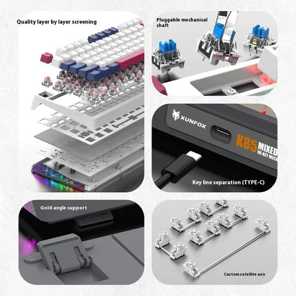XUNFOX K85 wired mechanical keyboard for esports games, hot swappable desktop computer for office and home use, illuminated USB - tugranalmacen.com
