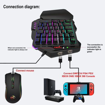Teclado para juegos de una mano V500 con iluminación RGB y convertidor integrado compatible con consolas de juegos PS3 y PS4 - tugranalmacen.com