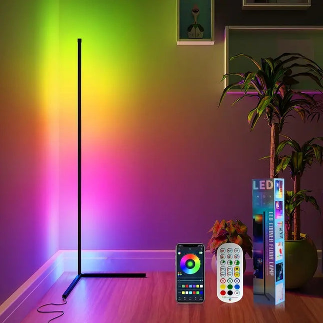 Lámpara de pie LED RGBIC negra y blanca