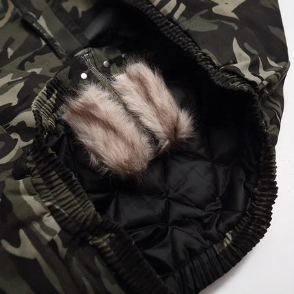 Chaqueta Bomber de Camuflaje con Capucha y Forro de Pelo
