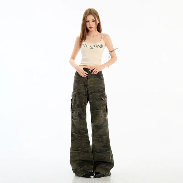 Women's High-Waisted Cargo Casual Pants for Spring and Summer Trendy Wide-Leg Floor-Length Trousers - tugranalmacen.com