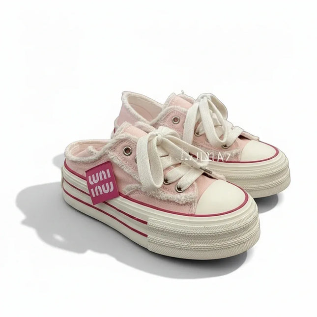 Zapatos Pink de lona con suela gruesa y flecos rosas para mujer - tugranalmacen.com