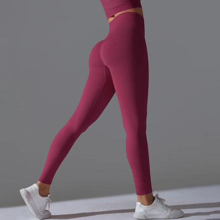 Seamless Solid Peach Sports Trousers for Women - Tight Running Fitness Yoga Pants with High Waist and Butt-Lifting Design - tugranalmacen.com