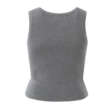 Top gris sin mangas de punto para mujer