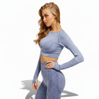 Ropa de yoga, ropa de secado rápido, tops deportivos sin costuras de jacquard para mujer, mallas, ropa de fitness, mangas largas.