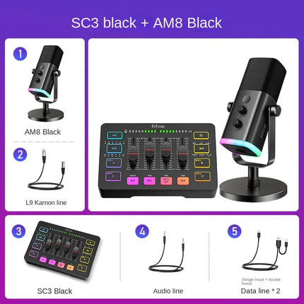 Equipo de transmisión en vivo de juegos Fifine SC3, conjunto completo, tarjeta de sonido externa USB, micrófono, karaoke de escritorio - tugranalmacen.com