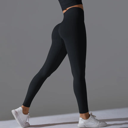 Seamless Solid Peach Sports Trousers for Women - Tight Running Fitness Yoga Pants with High Waist and Butt-Lifting Design - tugranalmacen.com