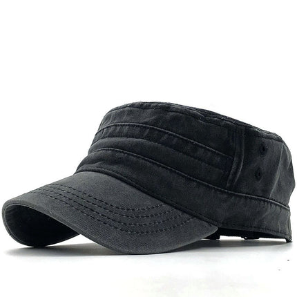 Gorra militar plana de algodón y color sólido