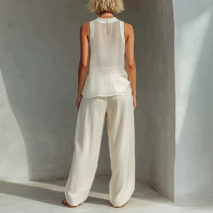 Conjunto de top y pantalones anchos con cordón para mujer