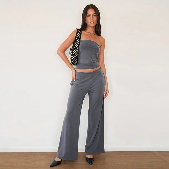 Conjunto de pantalón recto de cintura alta y top sin espalda