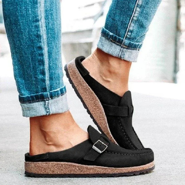 Mocasines de ante con hebilla – estilo casual y suela antideslizante en color negro
