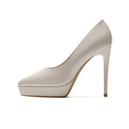 Zapatos Stiletto de tacón de aguja beige, plataforma, charol, elegante
