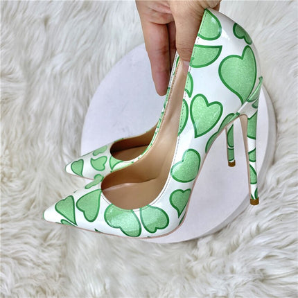 Zapatos de charol verde para mujer con tacón alto