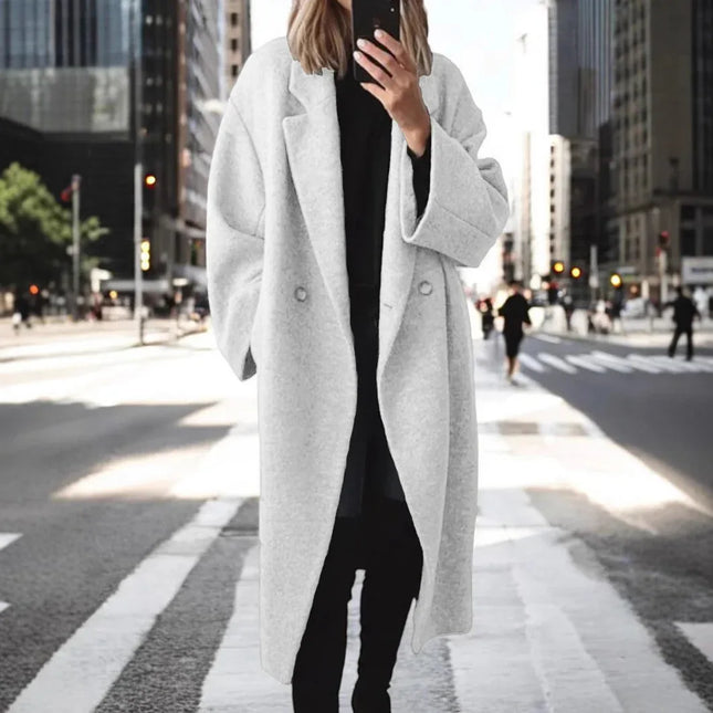 Abrigo Largo de Lana para Mujer - Elegante Chaqueta Cortavientos Blanco Roto