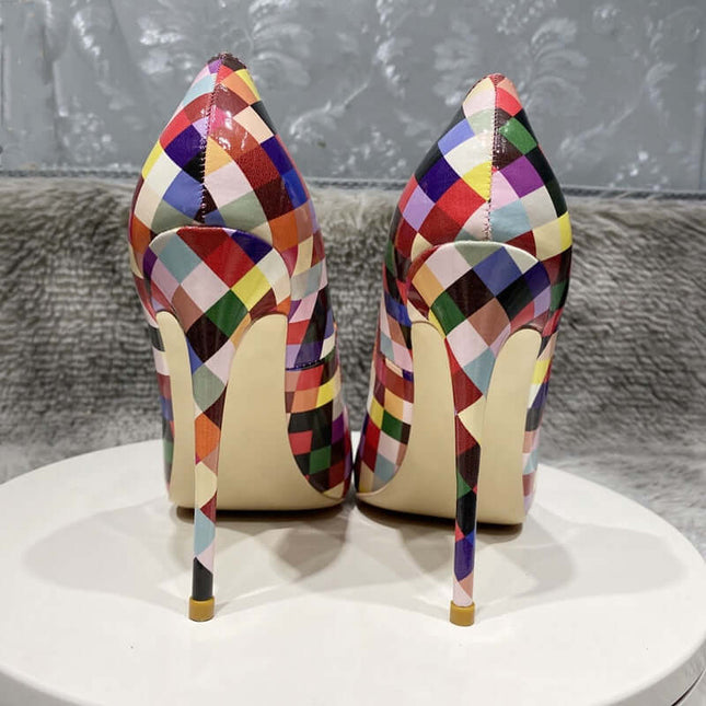 NoEnName_Null-Tacones altos a cuadros multicolor, zapatos gladiadores, sin cordones, para boda, tallas 45, 12, 10 y 8 cm