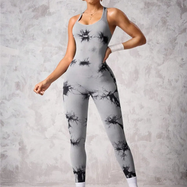 Mono deportivo con escote redondo tie-dye cruzado en la espalda