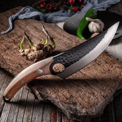 Cuchillo forjado en acero inoxidable con empuñadura de madera