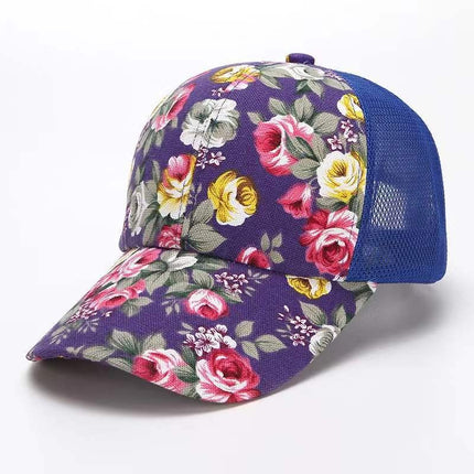 Gorra de béisbol floral roja con visera curva ajustable