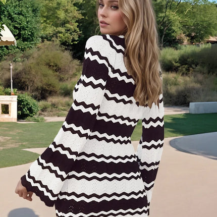 Vestido playero de manga larga con lazo en Blanco/Negro