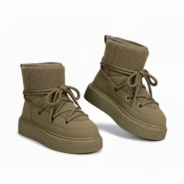 Botas de nieve para mujer, con suela gruesa y tiras cruzadas, de invierno, con punta redonda, aterciopeladas, cálidas, de tacón medio, impermeables, i - tugranalmacen.com