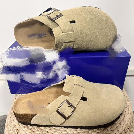 Sandalias de cuero genuino con punta redonda para mujer