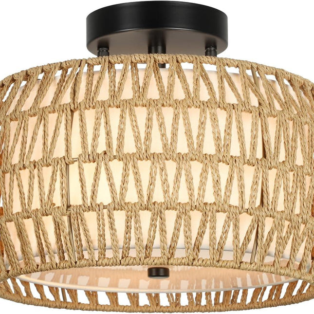 Lámparas de techo estilo bohemio, lámpara de techo semiempotrada de ratán - tugranalmacen.com