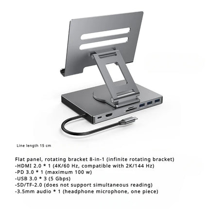 Estación de acoplamiento USB-C con Ethernet y soporte rotativo
