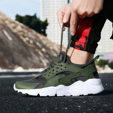 Zapatillas deportivas unisex Flex verde oliva, material sintético y malla, suela blanca, estilo casual