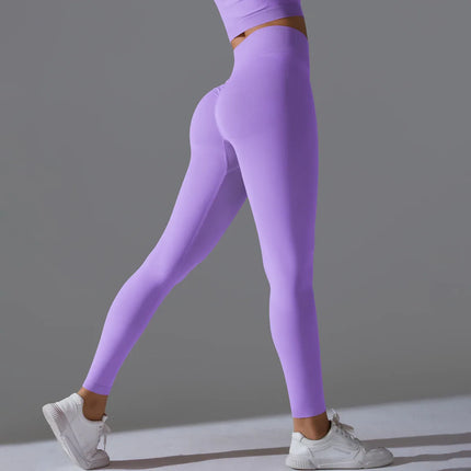 Seamless Solid Peach Sports Trousers for Women - Tight Running Fitness Yoga Pants with High Waist and Butt-Lifting Design - tugranalmacen.com