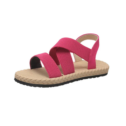 Sandalias planas de lino para mujer con punta abierta y suela de goma