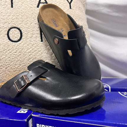 Sandalias de cuero genuino con punta redonda para mujer