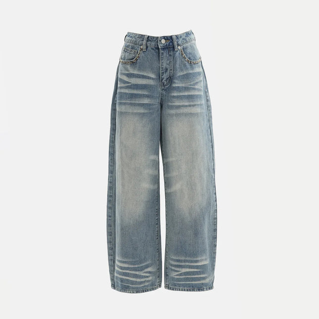 Pantalones vaqueros desgastados de pierna ancha para mujer