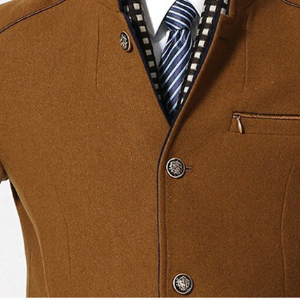 Abrigo largo de lana con doble cuello para hombre