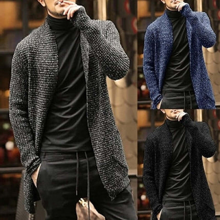 Cárdigan largo de punto para hombre en gris
