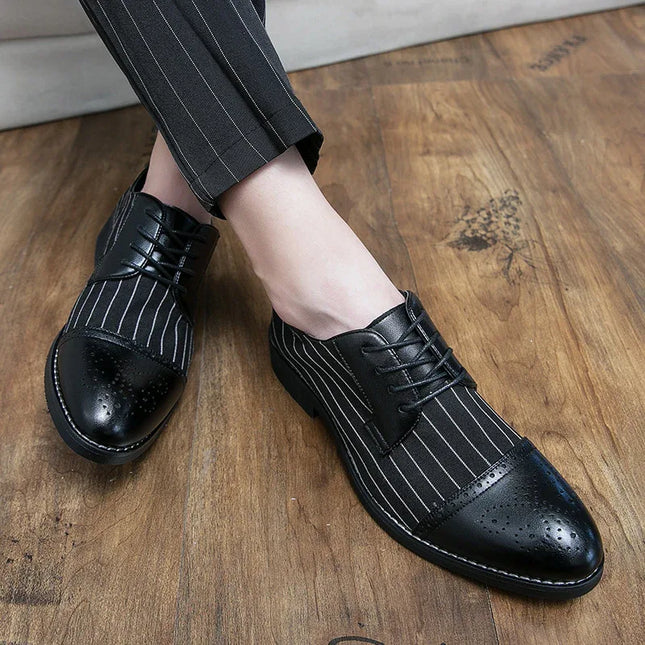 British style men's casual striped breathable business leather shoes - tugranalmacen.com