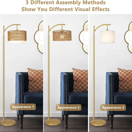 Lámpara de pie dorado, control remoto y bombilla LED regulable - tugranalmacen.com
