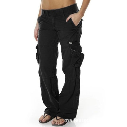 Pantalones de algodón para mujer con bolsillos múltiples