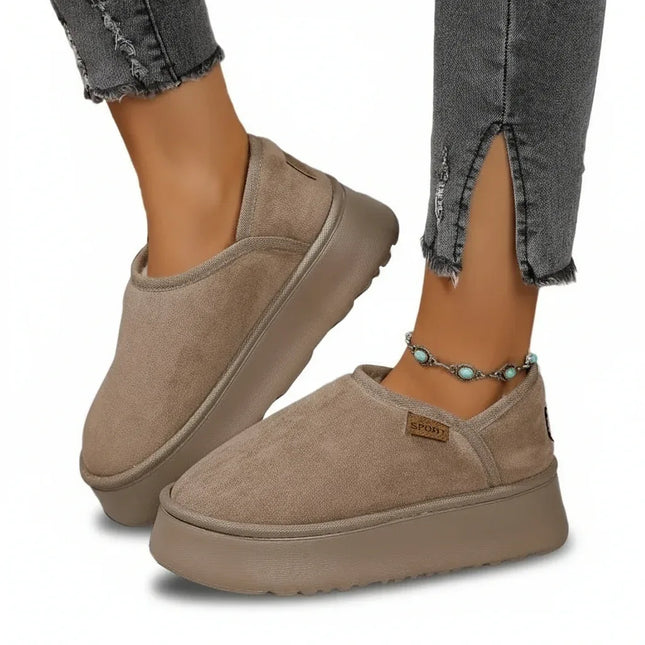 Botas de plataforma de invierno de moda vintage para mujer, botas de nieve cálidas de gamuza con interior de felpa cálido, botas de suela gruesa para - tugranalmacen.com