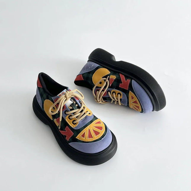 Zapatos retro de suela alta coloridos para mujer