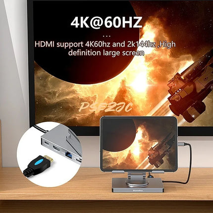 Estación de acoplamiento USB-C con Ethernet y soporte rotativo