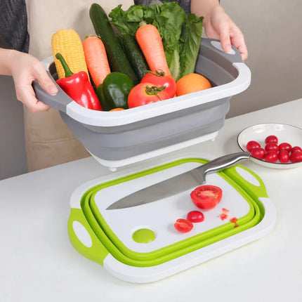 Tabla de cortar plegable 3 en 1 para lavar y almacenar verduras. - tugranalmacen.com